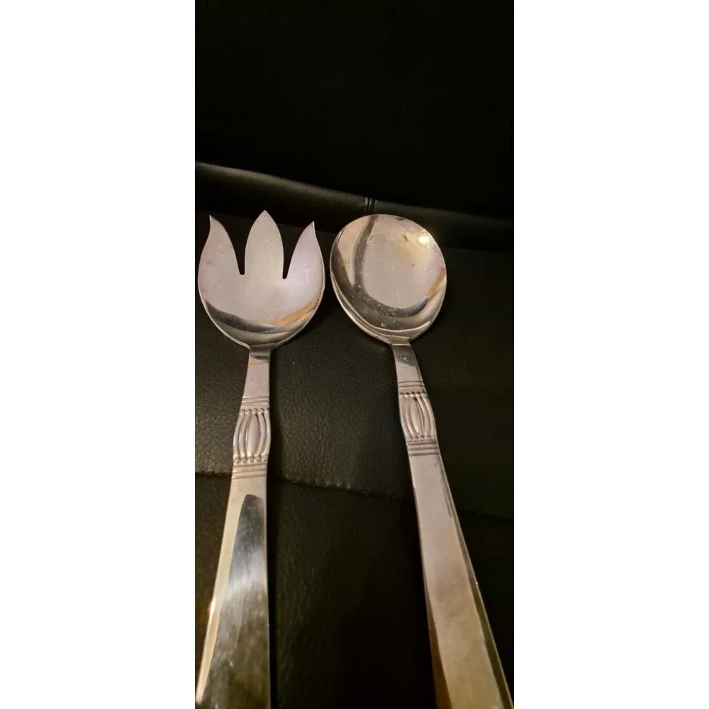 MASTERPIECE KAREN SILVER PLATE SALAD‎ LARGE SERVING FORK SPOON SPORK JAPAN VTG